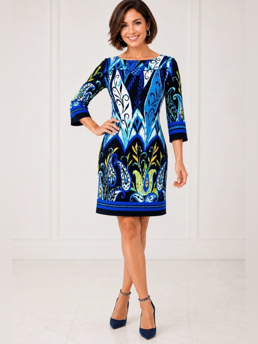 Bold, Blue Paisley-Print Shift Dress - size 6